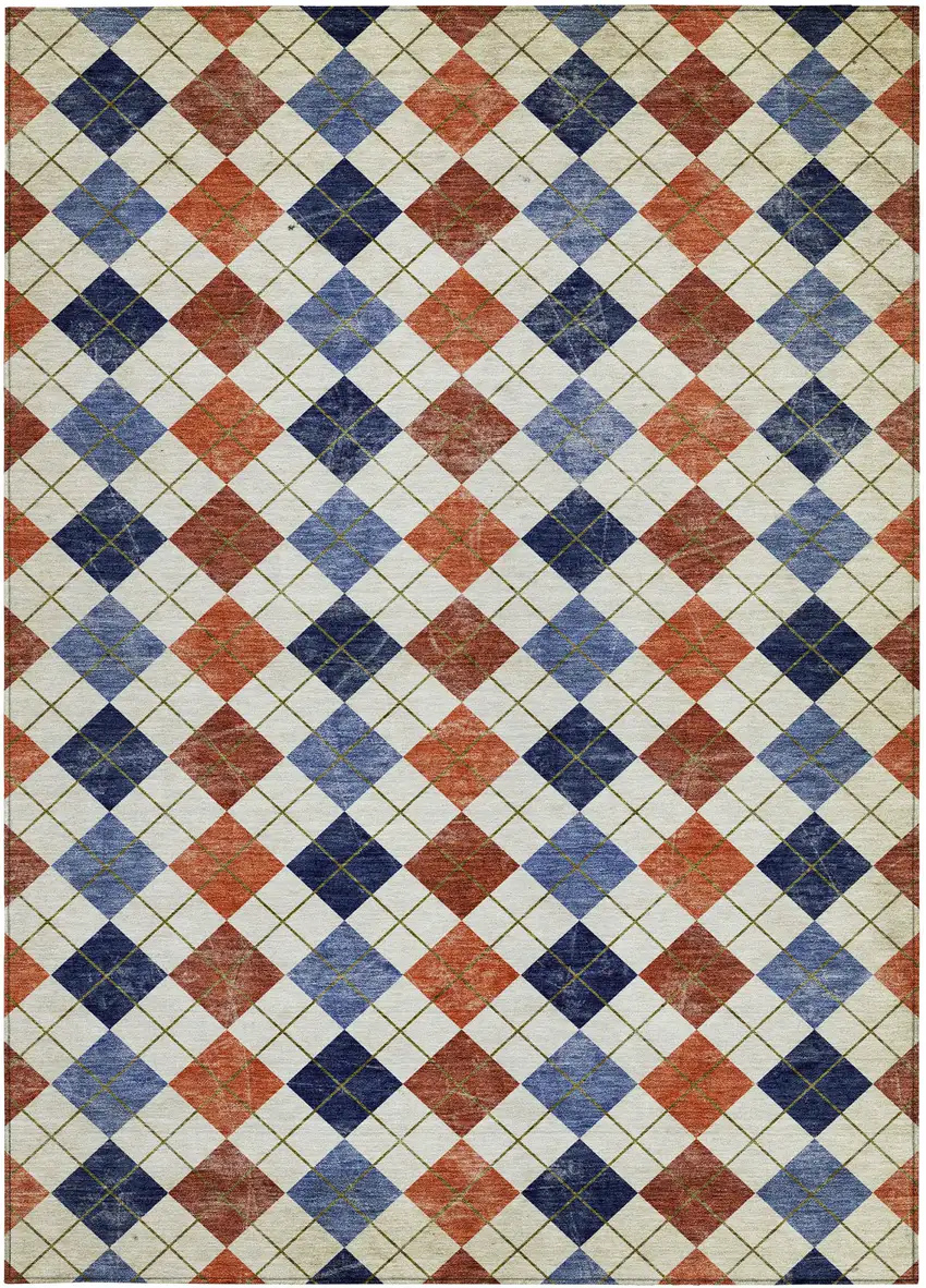 Orange Blue And Ivory Geometric Washable Indoor Outdoor Area Rug Photo 5