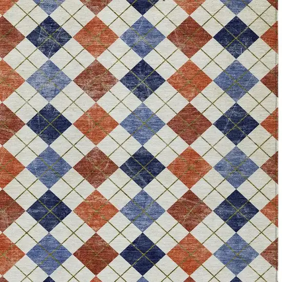 Orange Blue And Ivory Geometric Washable Indoor Outdoor Area Rug Photo 7