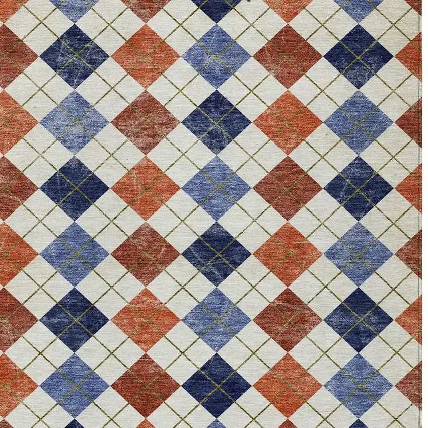 Orange Blue And Ivory Geometric Washable Indoor Outdoor Area Rug Photo 7