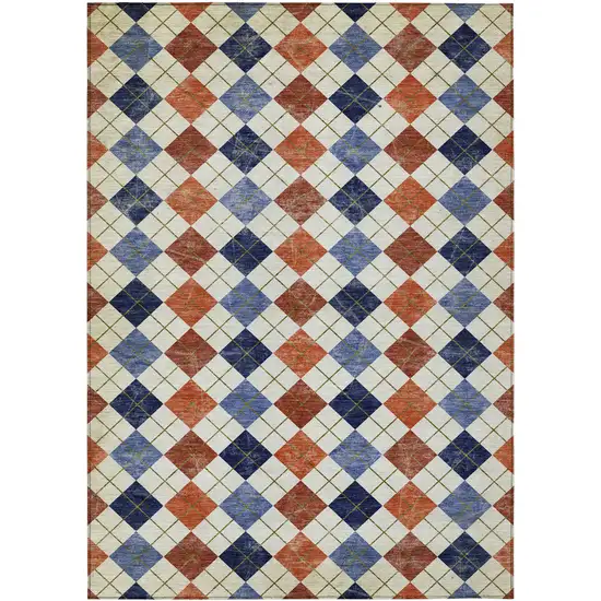 Orange Blue And Ivory Geometric Washable Indoor Outdoor Area Rug Photo 2