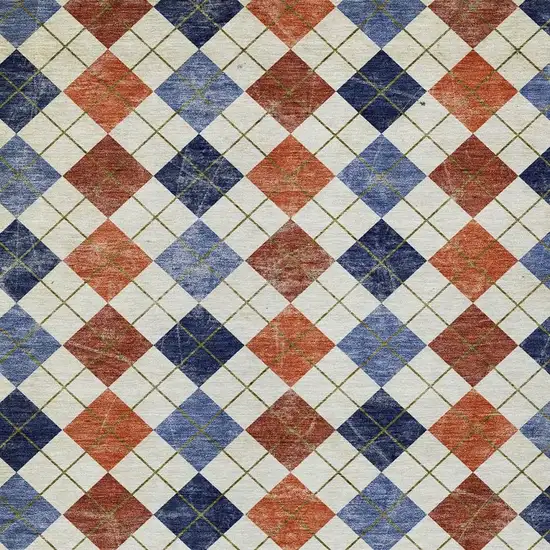 Orange Blue And Ivory Geometric Washable Indoor Outdoor Area Rug Photo 6