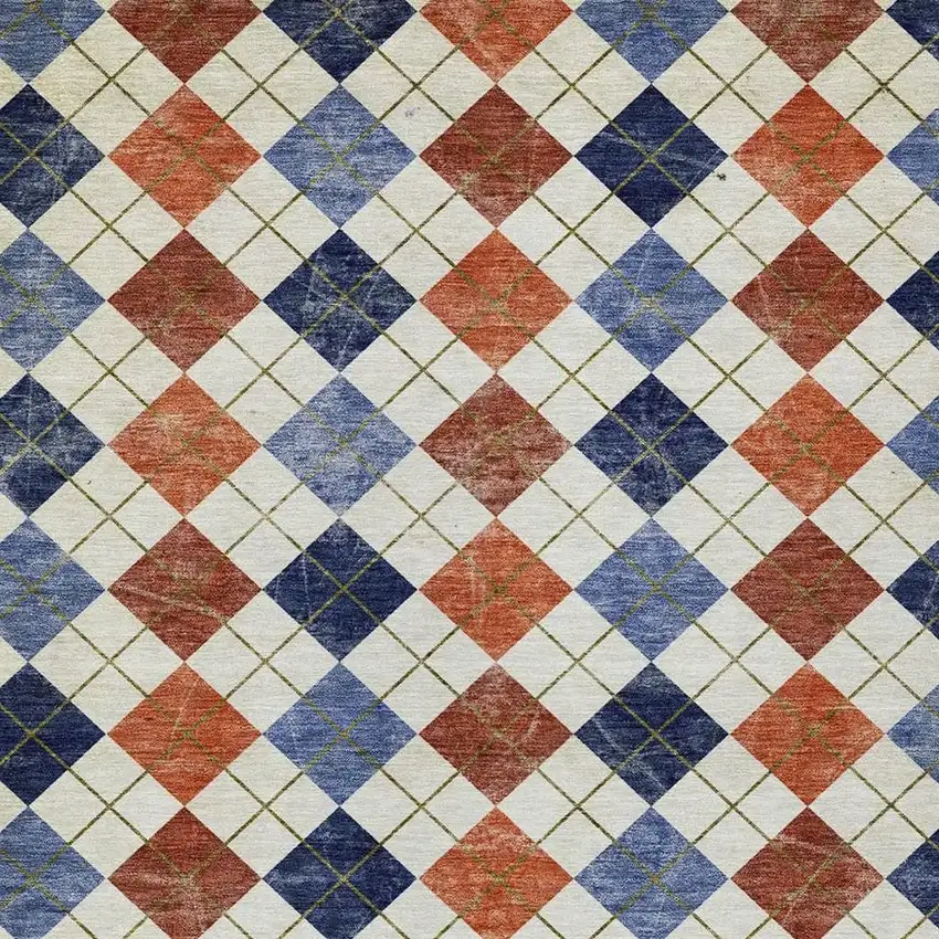 Orange Blue And Ivory Geometric Washable Indoor Outdoor Area Rug Photo 6