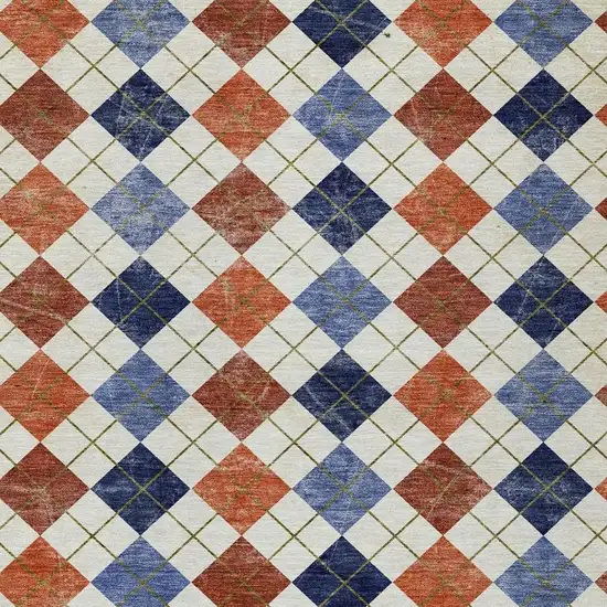 Orange Blue And Ivory Geometric Washable Indoor Outdoor Area Rug Photo 7