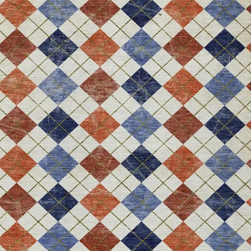 Orange Blue And Ivory Geometric Washable Indoor Outdoor Area Rug Photo 7
