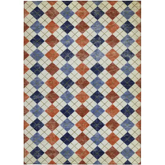Orange Blue And Ivory Geometric Washable Indoor Outdoor Area Rug Photo 5