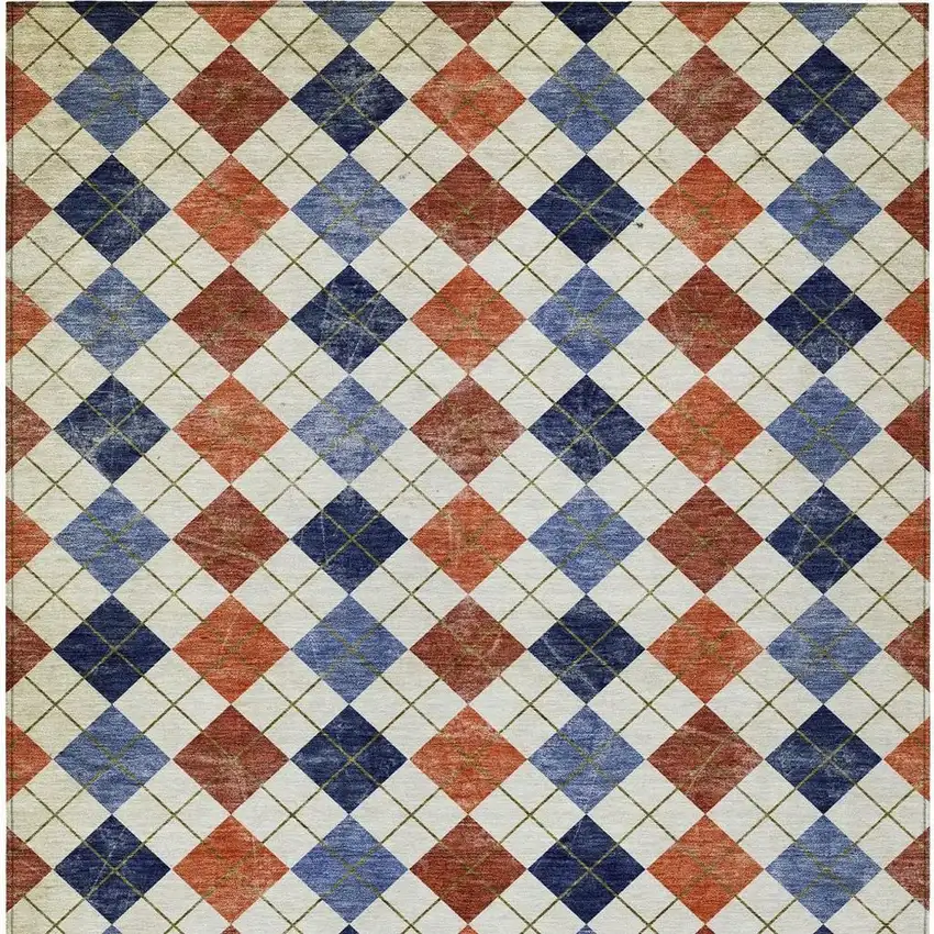 Orange Blue And Ivory Geometric Washable Indoor Outdoor Area Rug Photo 5