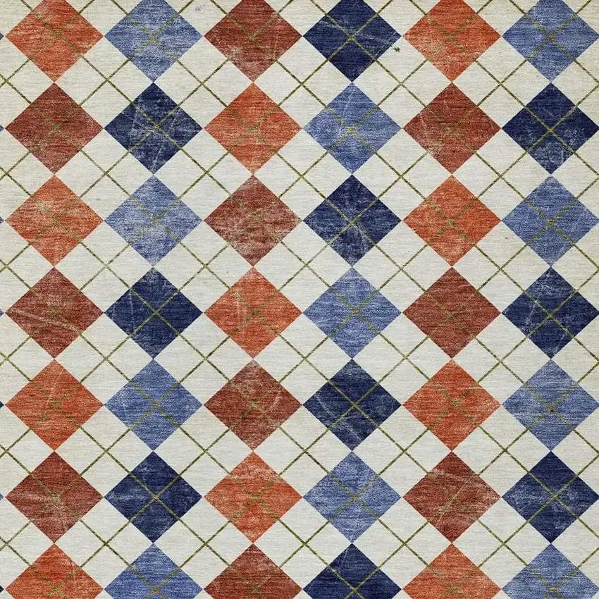 Orange Blue And Ivory Geometric Washable Indoor Outdoor Area Rug Photo 6