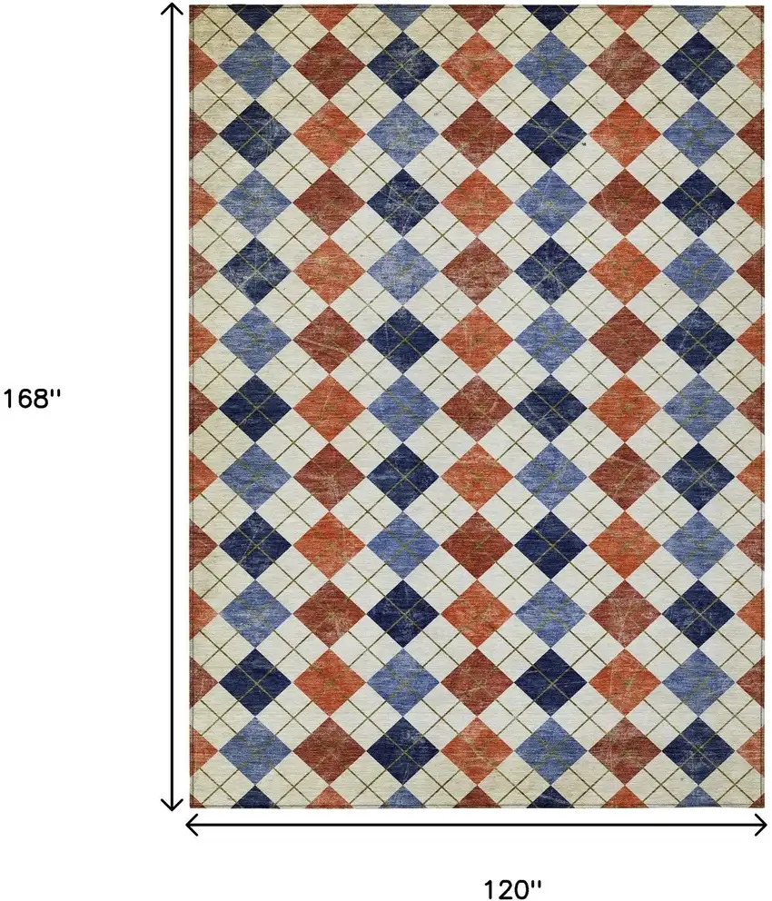 Orange Blue And Ivory Geometric Washable Indoor Outdoor Area Rug Photo 3
