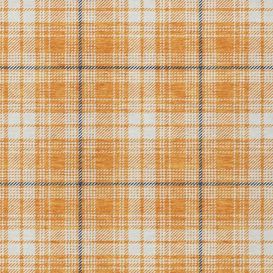 Orange Blue And Ivory Plaid Washable Indoor Outdoor Area Rug Photo 5