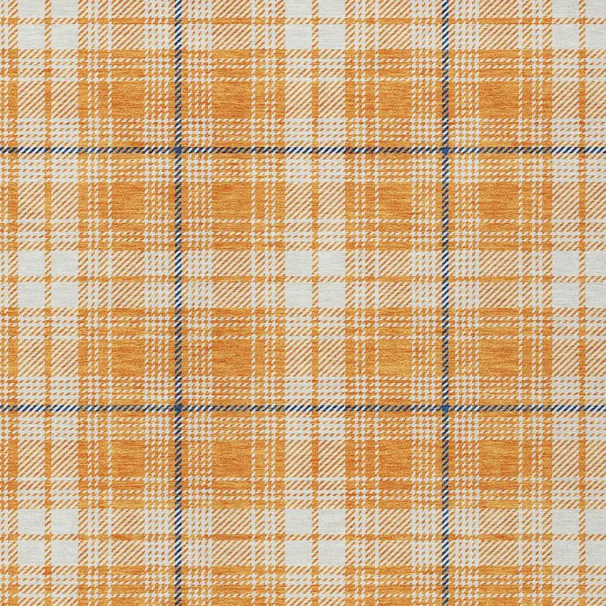 Orange Blue And Ivory Plaid Washable Indoor Outdoor Area Rug Photo 5