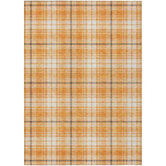 Orange Blue And Ivory Plaid Washable Indoor Outdoor Area Rug Photo 2
