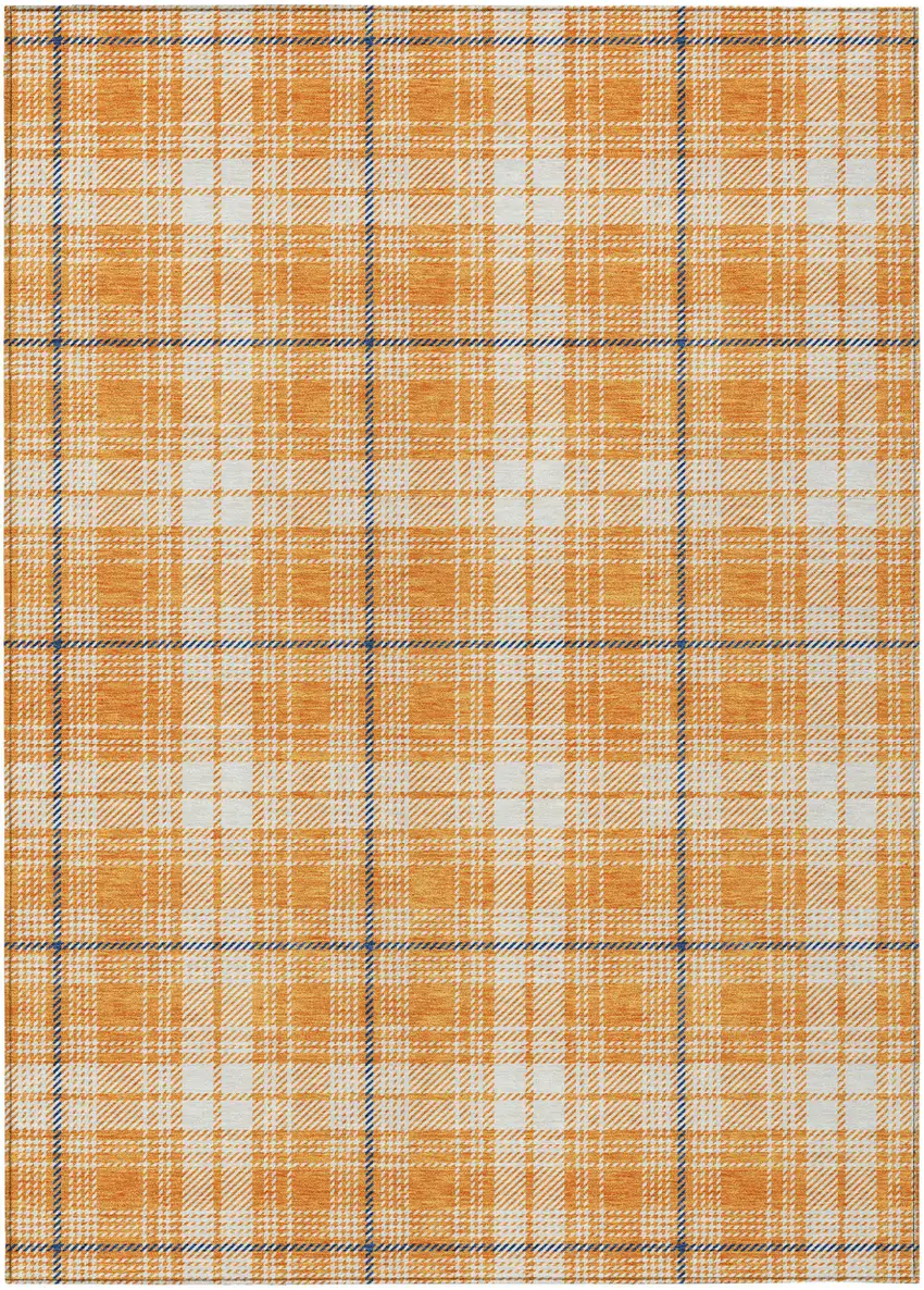 Orange Blue And Ivory Plaid Washable Indoor Outdoor Area Rug Photo 2