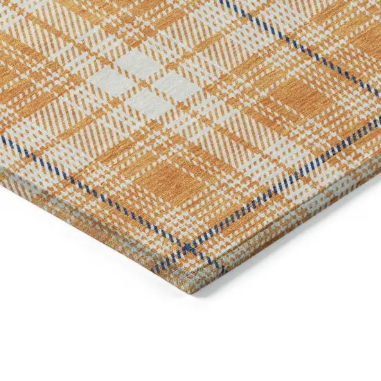 Orange Blue And Ivory Plaid Washable Indoor Outdoor Area Rug Photo 4