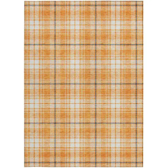 Orange Blue And Ivory Plaid Washable Indoor Outdoor Area Rug Photo 6