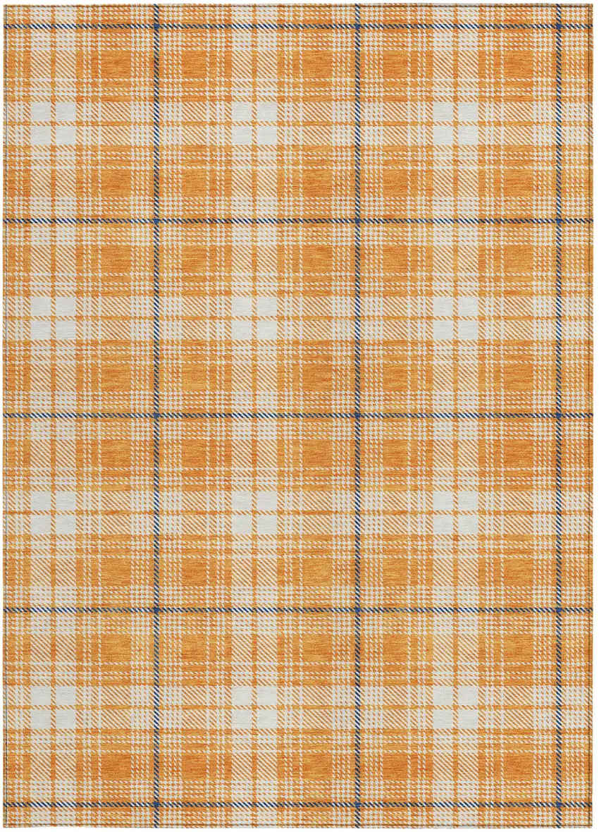 Orange Blue And Ivory Plaid Washable Indoor Outdoor Area Rug Photo 6