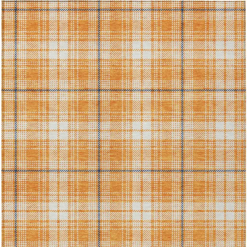 Orange Blue And Ivory Plaid Washable Indoor Outdoor Area Rug Photo 5