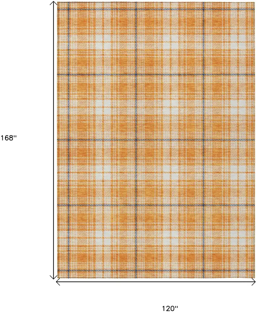 Orange Blue And Ivory Plaid Washable Indoor Outdoor Area Rug Photo 3