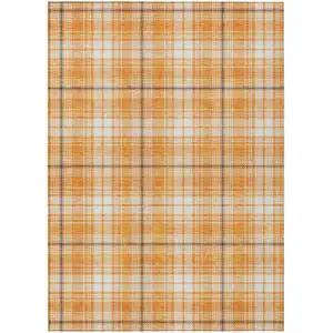 Photo of Orange Blue And Ivory Plaid Washable Indoor Outdoor Area Rug