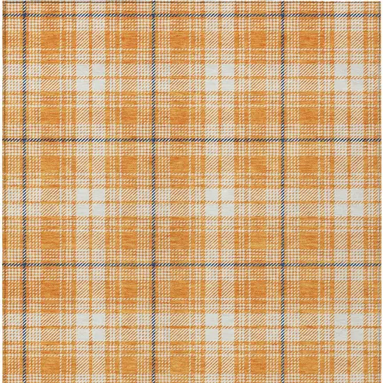 Orange Blue And Ivory Plaid Washable Indoor Outdoor Area Rug Photo 6