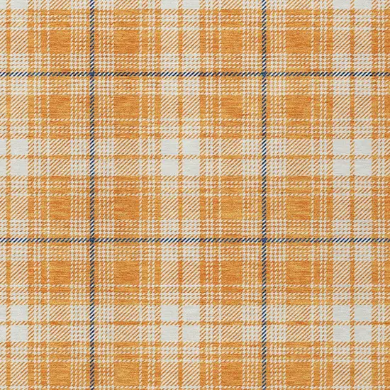 Orange Blue And Ivory Plaid Washable Indoor Outdoor Area Rug Photo 5