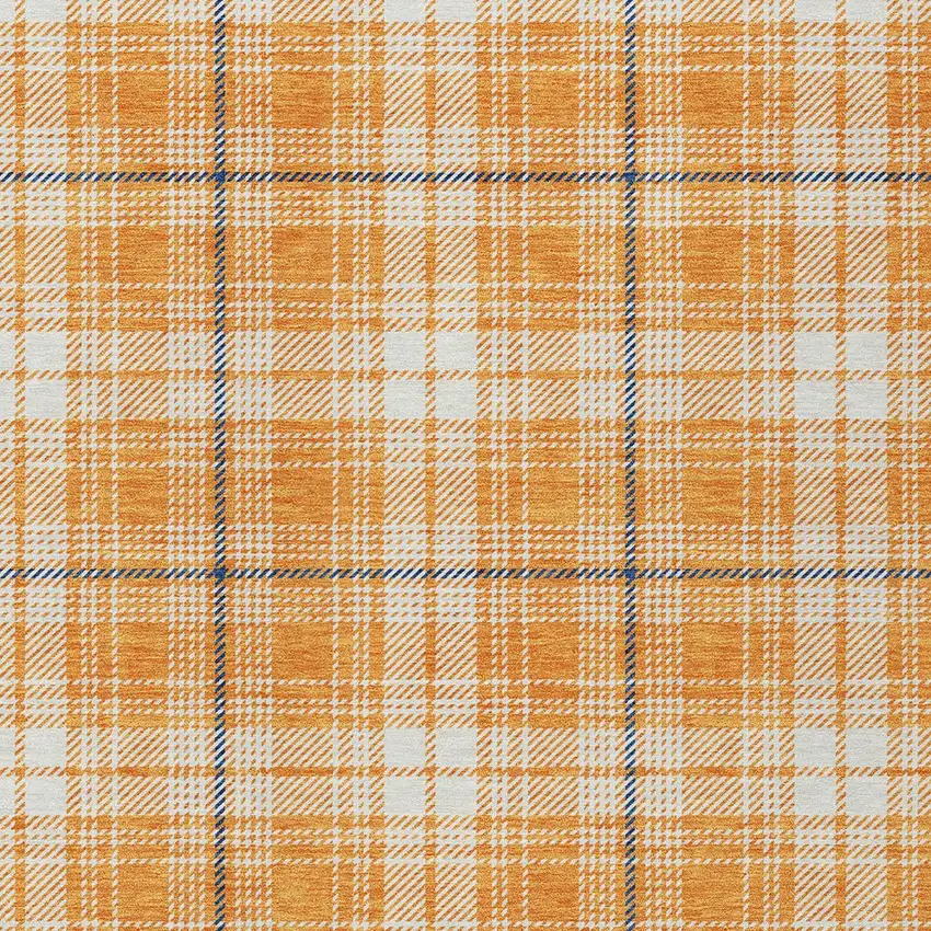 Orange Blue And Ivory Plaid Washable Indoor Outdoor Area Rug Photo 5