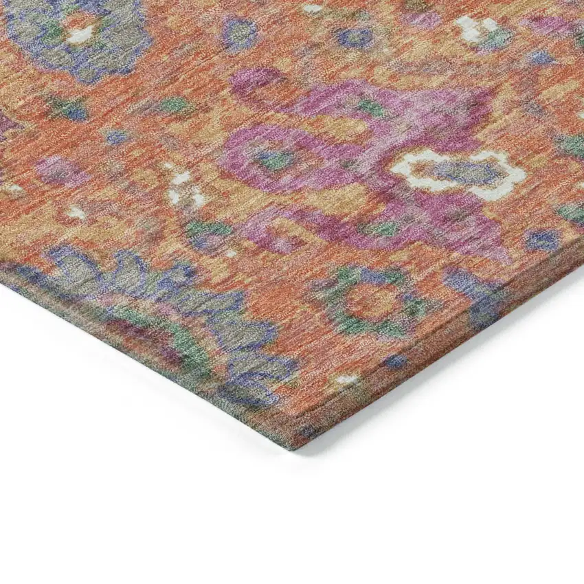 Orange Blue And Pink Floral Washable Indoor Outdoor Area Rug Photo 9