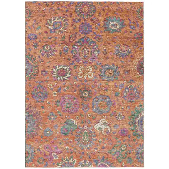 Orange Blue And Pink Floral Washable Indoor Outdoor Area Rug Photo 1