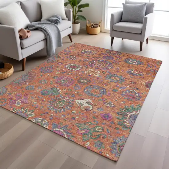 Orange Blue And Pink Floral Washable Indoor Outdoor Area Rug Photo 6