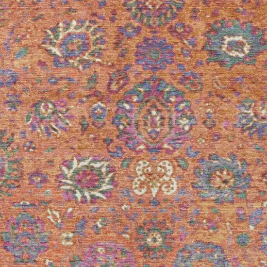 Orange Blue And Pink Floral Washable Indoor Outdoor Area Rug Photo 7