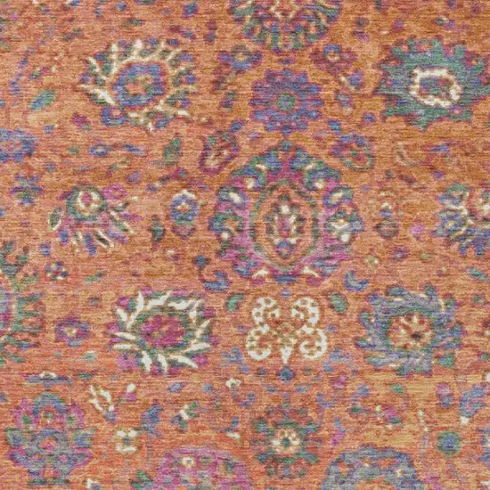 Orange Blue And Pink Floral Washable Indoor Outdoor Area Rug Photo 3