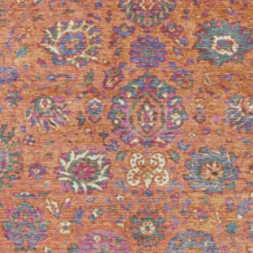 Orange Blue And Pink Floral Washable Indoor Outdoor Area Rug Photo 3