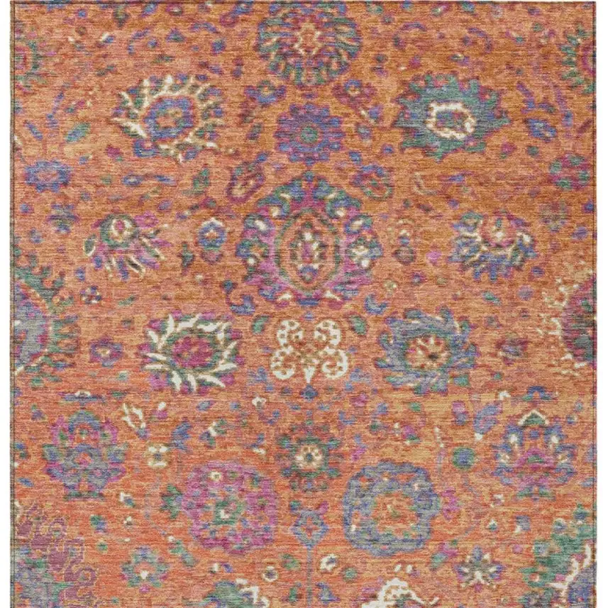 Orange Blue And Pink Floral Washable Indoor Outdoor Area Rug Photo 8