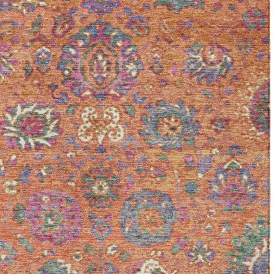 Orange Blue And Pink Floral Washable Indoor Outdoor Area Rug Photo 7