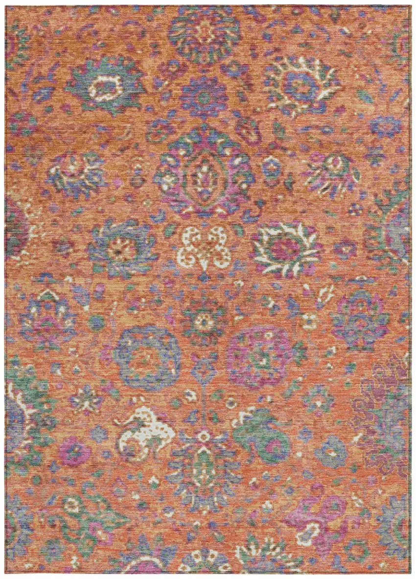 Orange Blue And Pink Floral Washable Indoor Outdoor Area Rug Photo 3