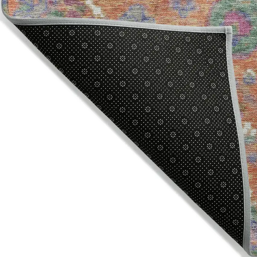 Orange Blue And Pink Floral Washable Indoor Outdoor Area Rug Photo 8