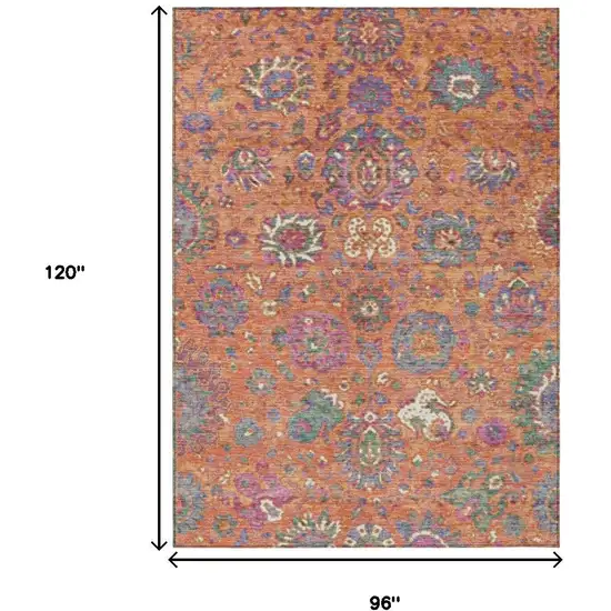 Orange Blue And Pink Floral Washable Indoor Outdoor Area Rug Photo 9