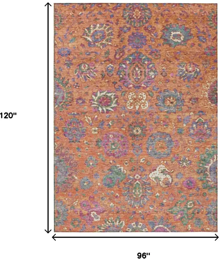 Orange Blue And Pink Floral Washable Indoor Outdoor Area Rug Photo 9