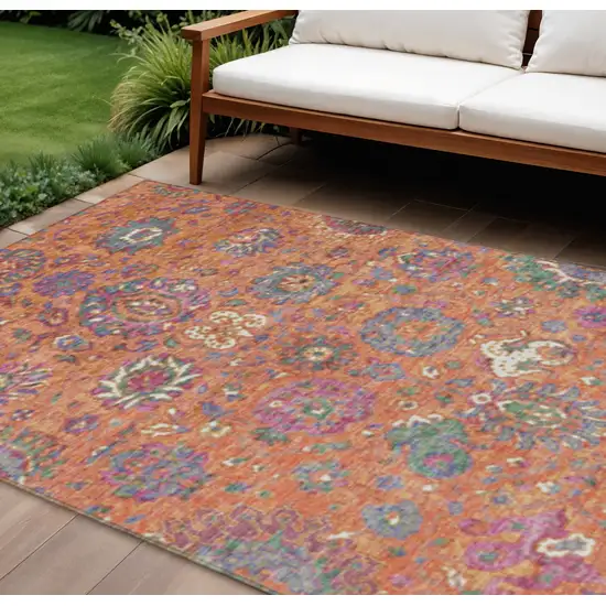Orange Blue And Pink Floral Washable Indoor Outdoor Area Rug Photo 2