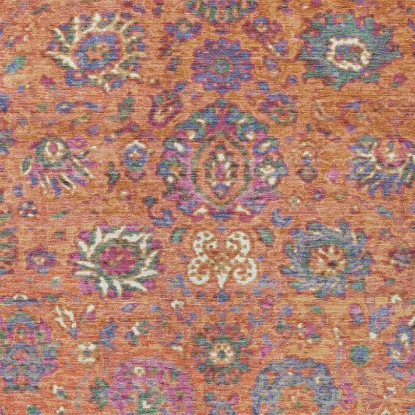Orange Blue And Pink Floral Washable Indoor Outdoor Area Rug Photo 4