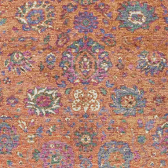 Orange Blue And Pink Floral Washable Indoor Outdoor Area Rug Photo 3