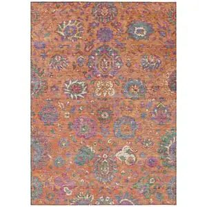 Photo of Orange Blue And Pink Floral Washable Indoor Outdoor Area Rug