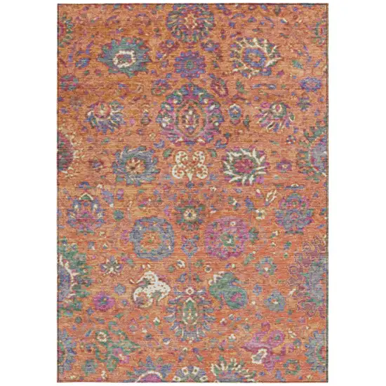 Orange Blue And Pink Floral Washable Indoor Outdoor Area Rug Photo 4