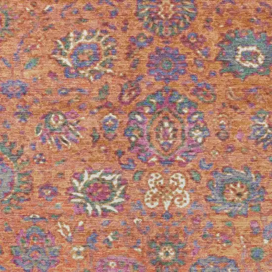 Orange Blue And Pink Floral Washable Indoor Outdoor Area Rug Photo 3