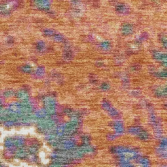 Orange Blue And Pink Oriental Washable Area Rug With UV Protection Photo 3