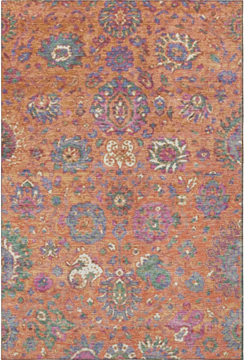 Orange Blue And Pink Oriental Washable Area Rug With UV Protection Photo 4