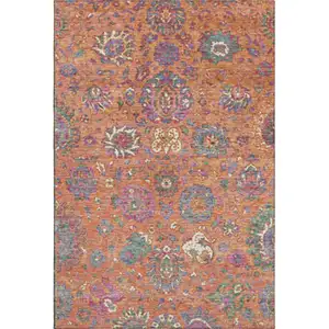 Photo of Orange Blue And Pink Oriental Washable Area Rug With UV Protection