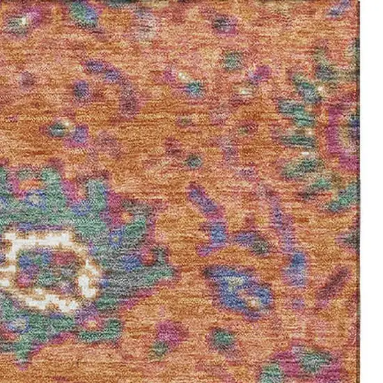 Orange Blue And Pink Oriental Washable Area Rug With UV Protection Photo 4