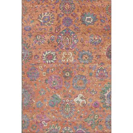 Orange Blue And Pink Oriental Washable Area Rug With UV Protection Photo 1