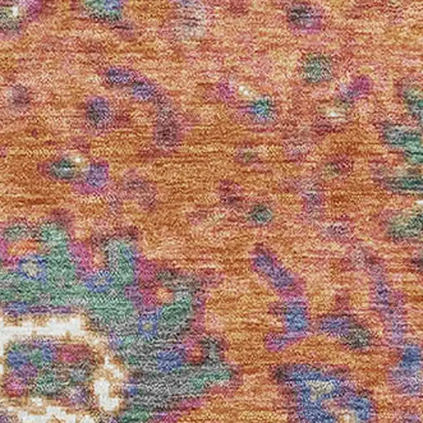 Orange Blue And Pink Oriental Washable Area Rug With UV Protection Photo 3