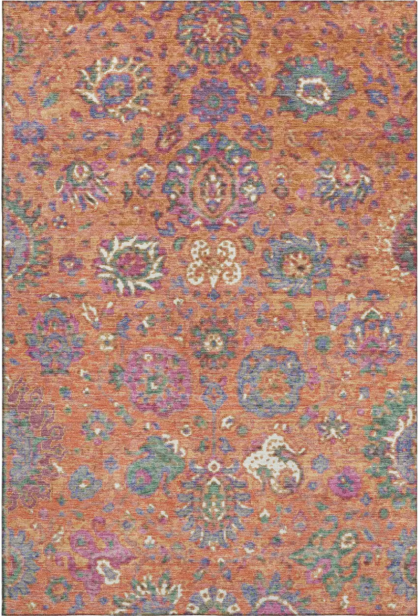 Orange Blue And Pink Oriental Washable Area Rug With UV Protection Photo 1
